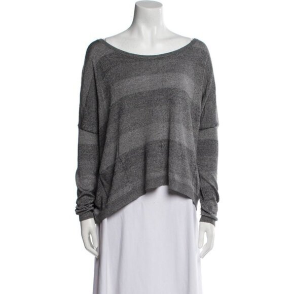 Theory WOOL Blend Women's Pullover Sweater MEDIUM Gray Striped APRILY C LUSTROUS - Picture 1 of 10